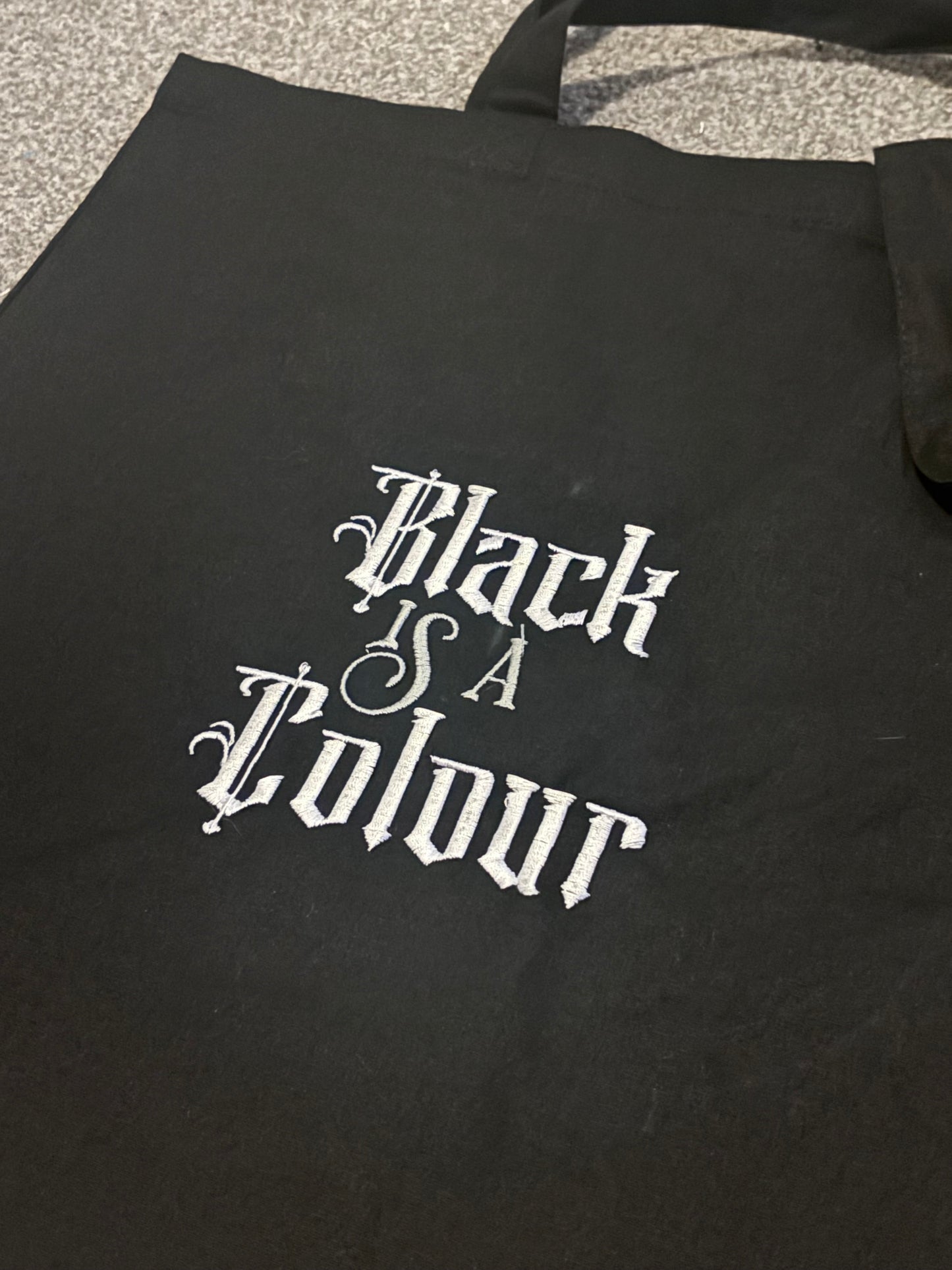 Black is a colour Embroidered Cotton Shopper