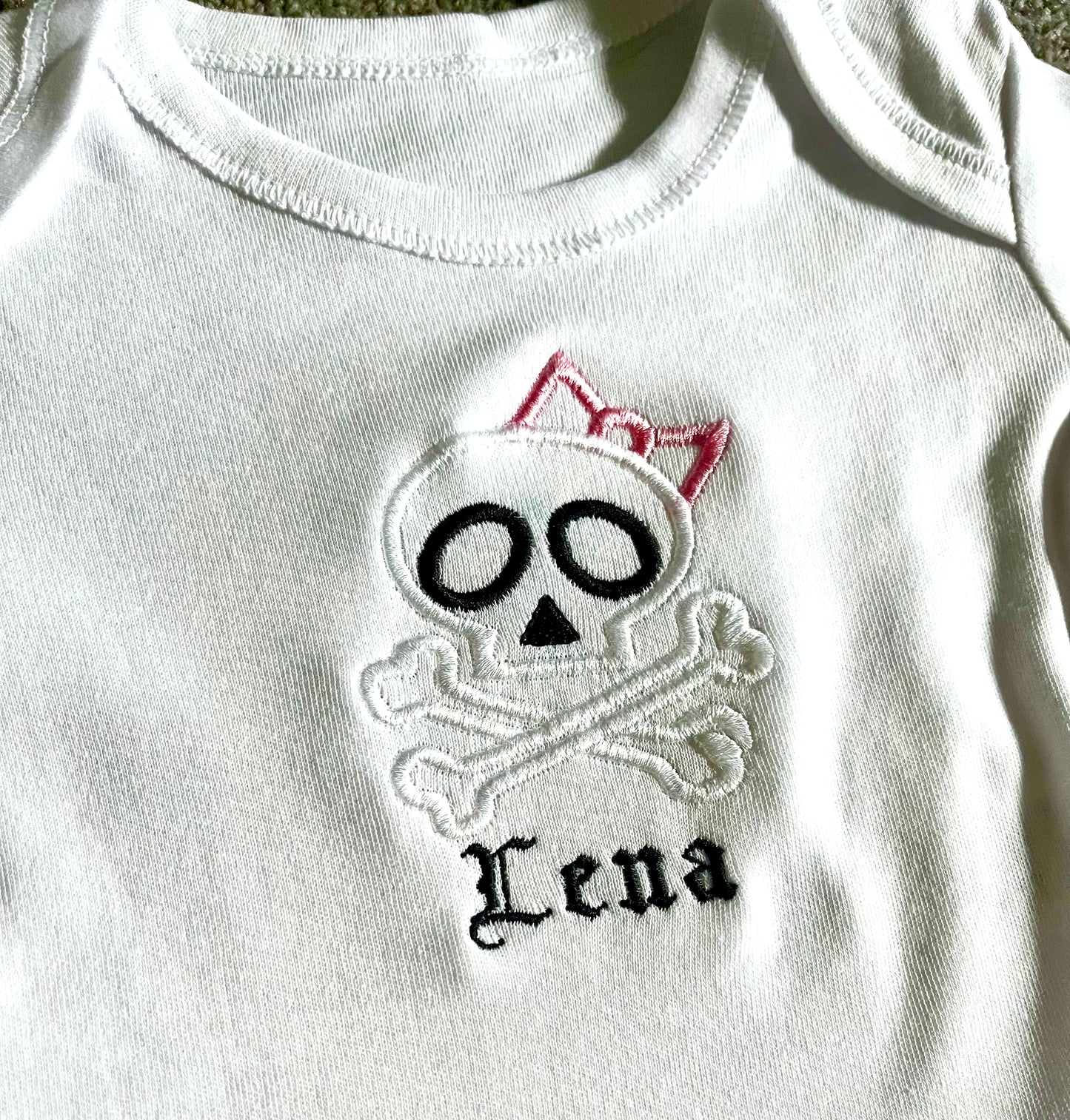 Personalised Skull Bow Embroidered Baby Grow