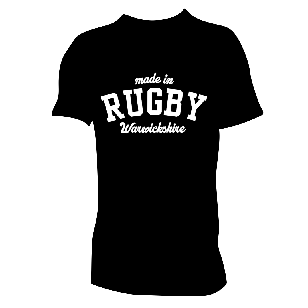 Made in Rugby Warwickshire 100% Cotton Black T-shirt