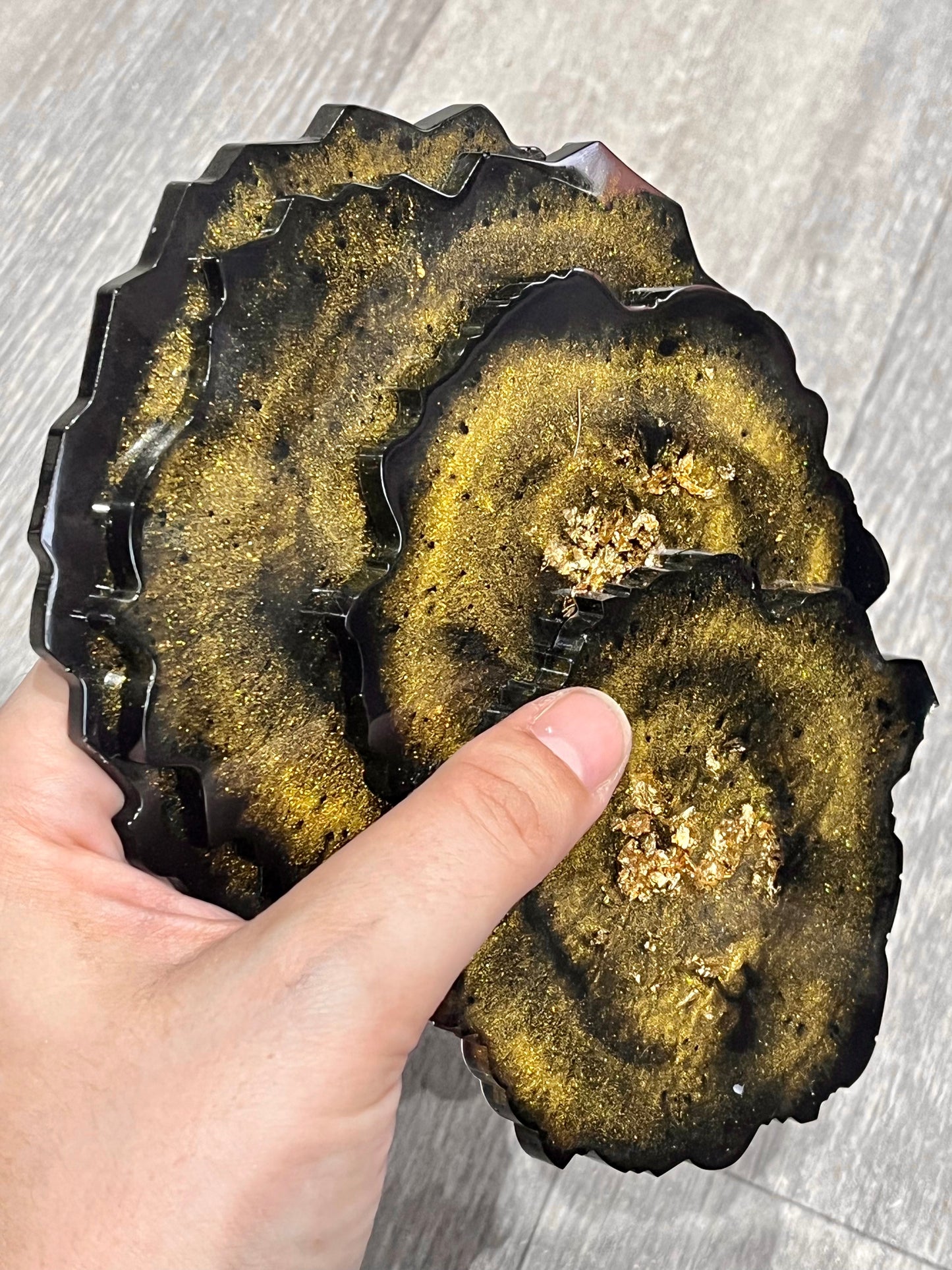 Handmade Black & Gold Geode Coasters, Set of 4