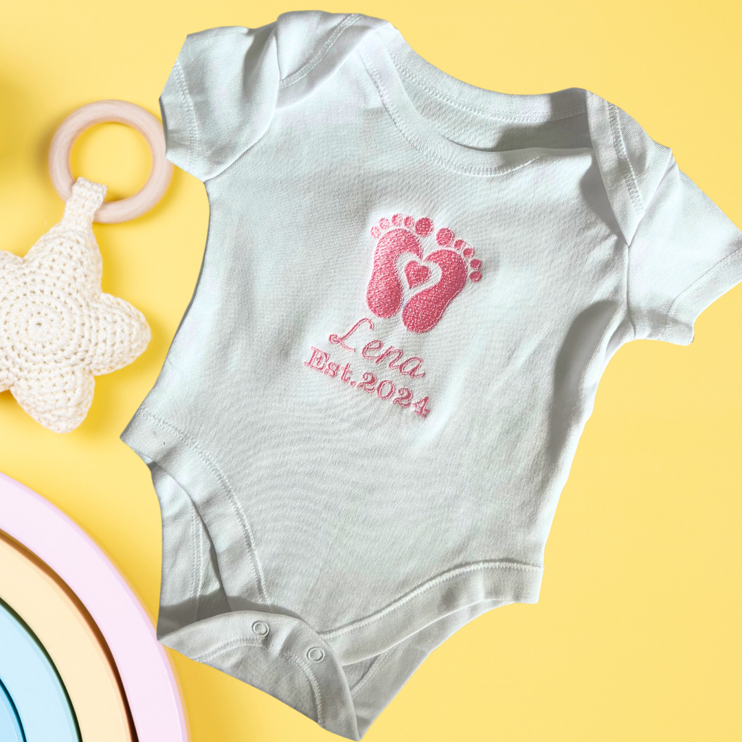 Personalised Embroidered Baby Feet Baby Grow