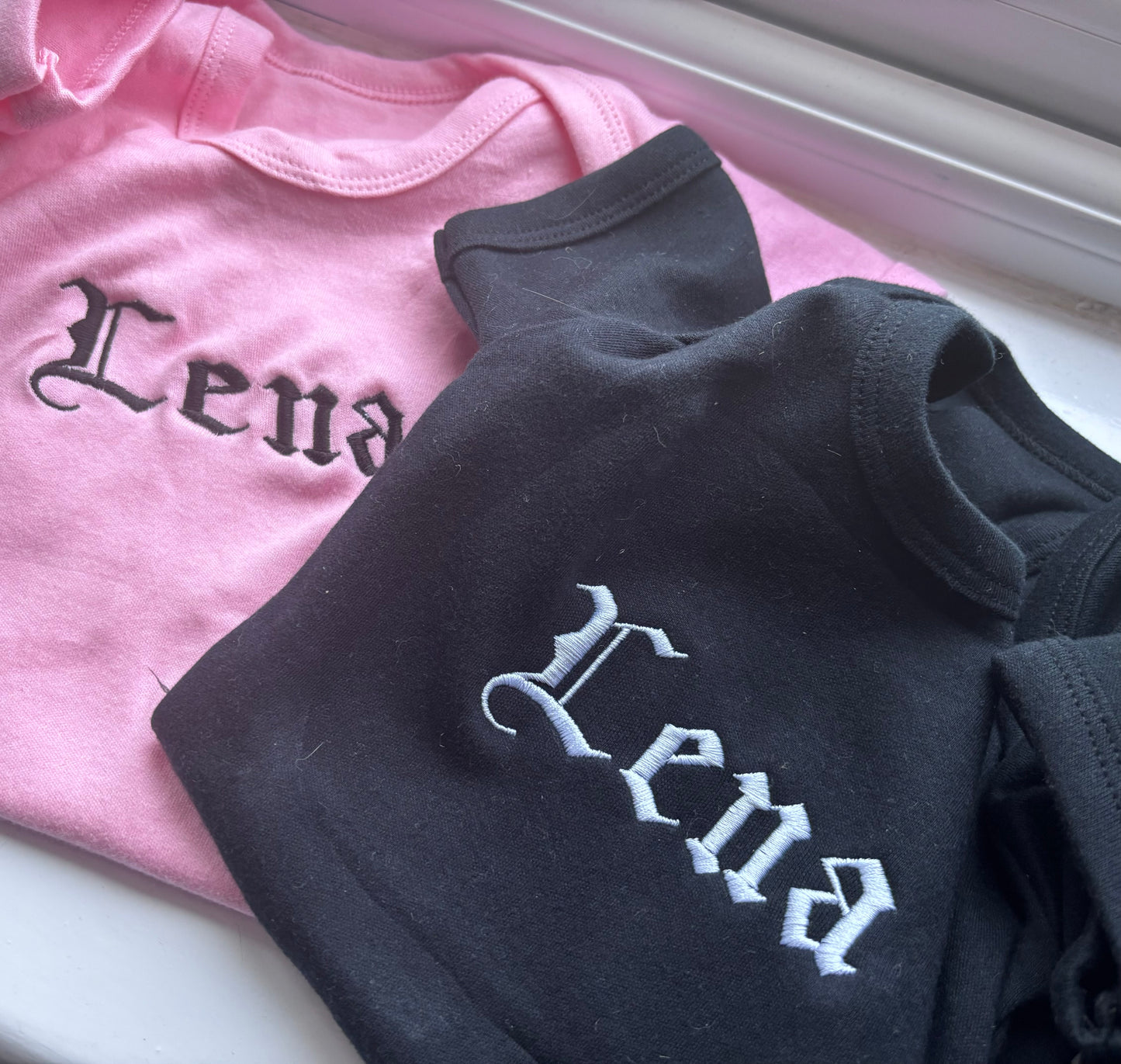 Embroidered Gothic Text Baby Grow