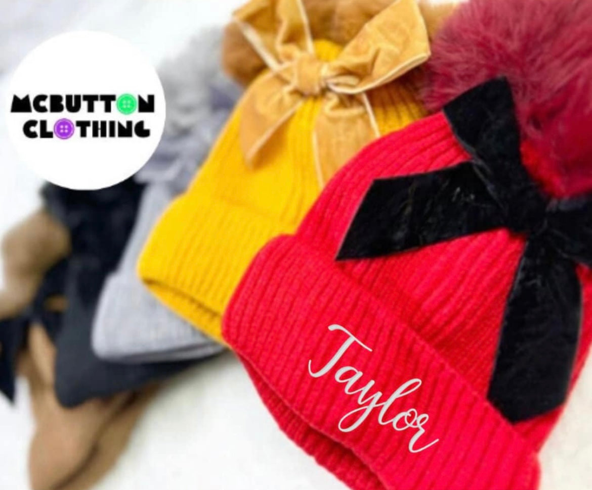 Baby & Kids Double Pom Pom Bow Embroidered Hat