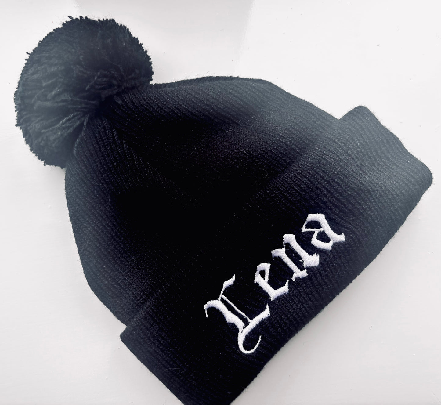 Baby/Toddler Gothic Embroidered Black Bobble Hat