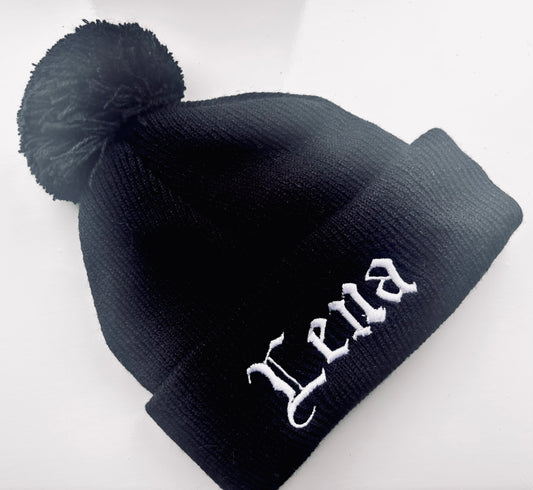 Baby/Toddler Gothic Embroidered Black Bobble Hat