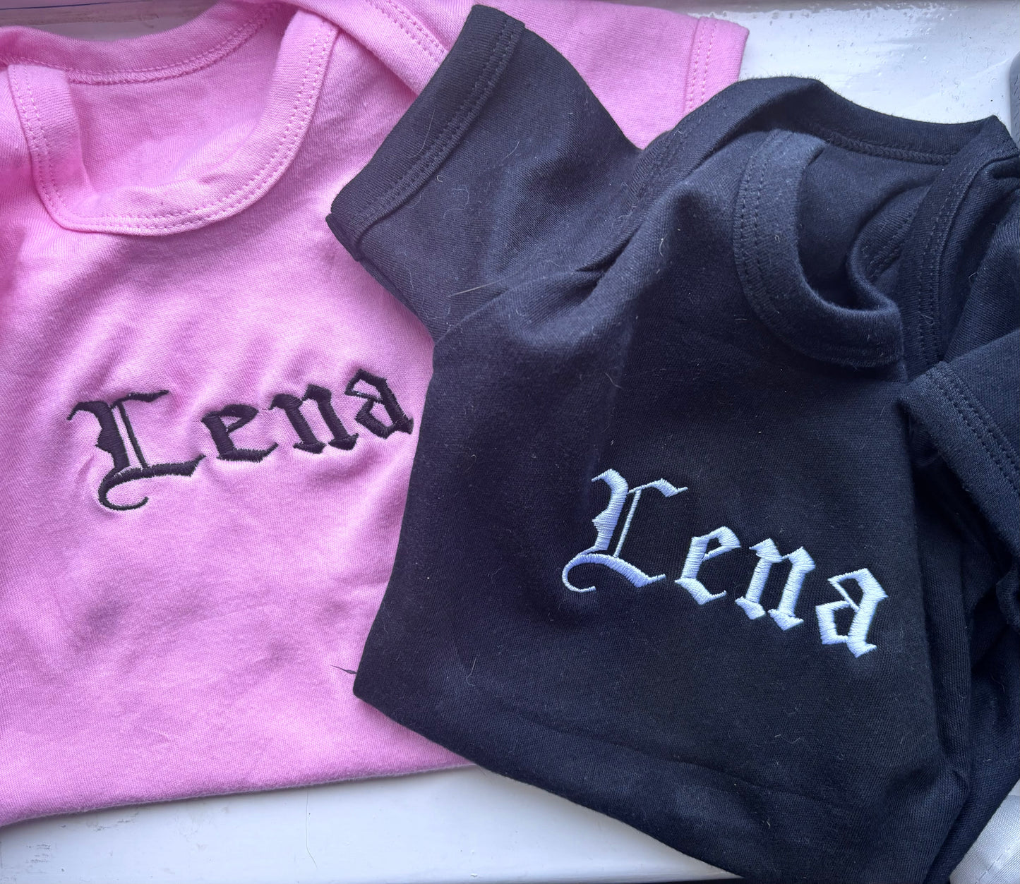 Embroidered Gothic Text Baby Grow
