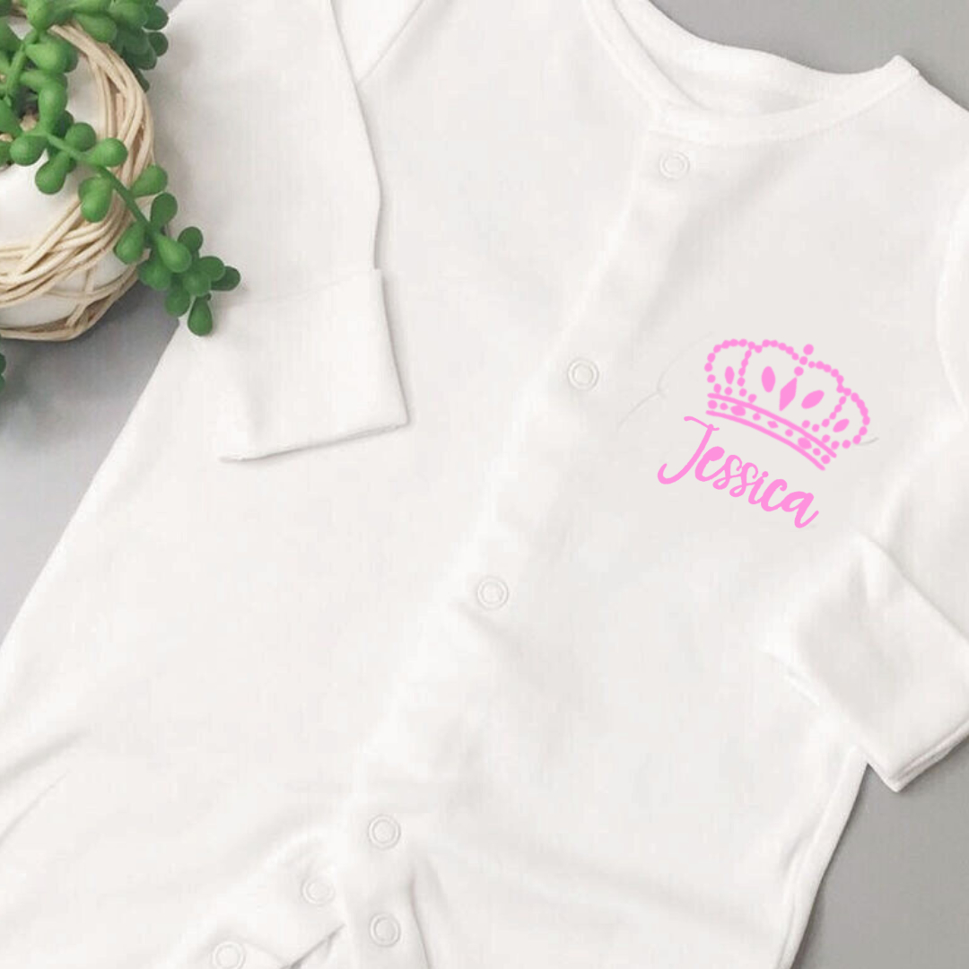 Embroidered Personalised Crown Sleepsuit