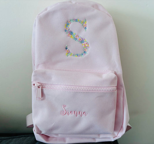 Kids Embroidered Flower Letter Backpack