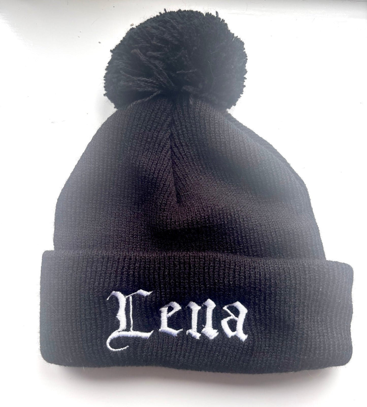 Baby/Toddler Gothic Embroidered Black Bobble Hat