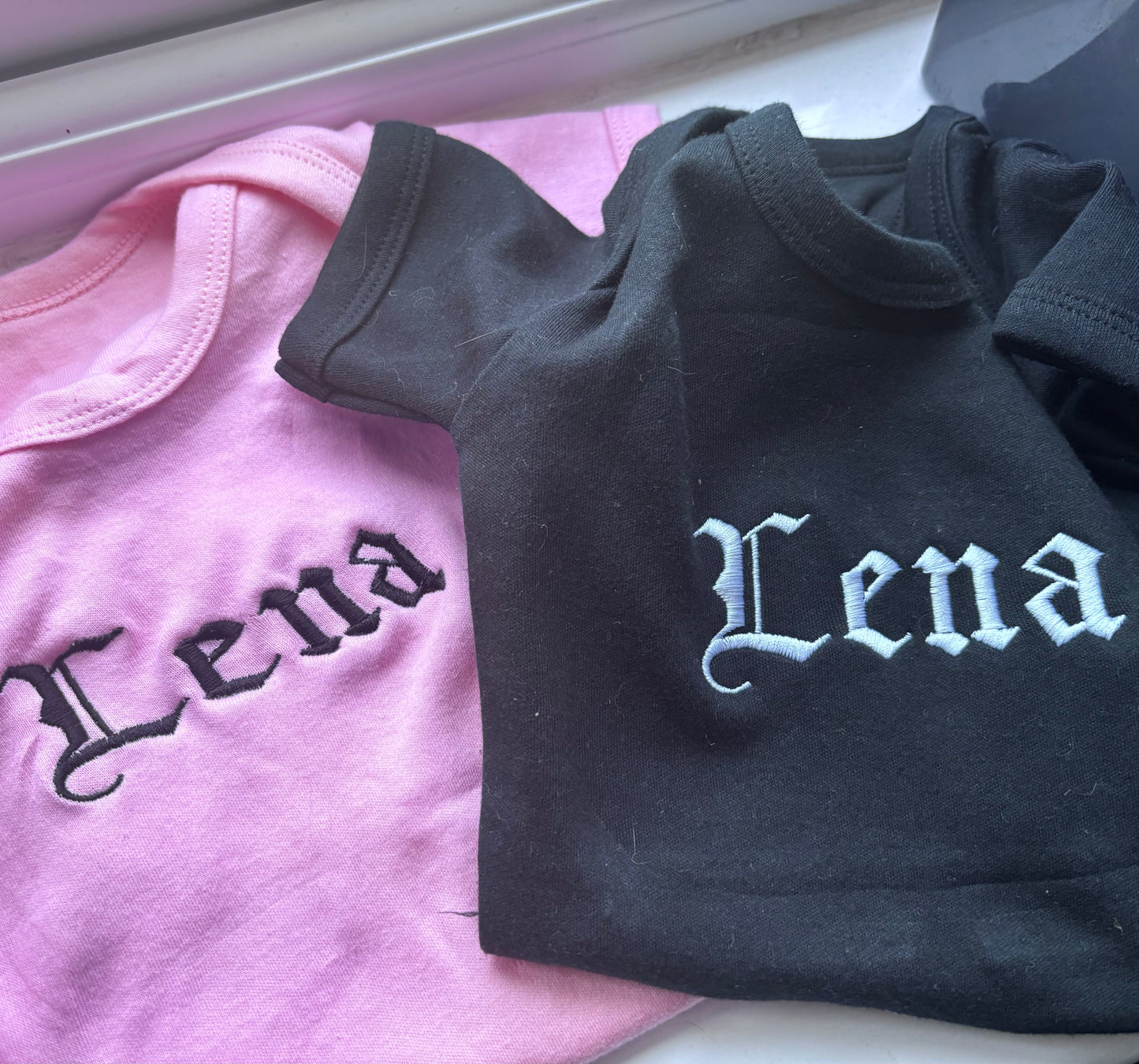 Embroidered Gothic Text Baby Grow