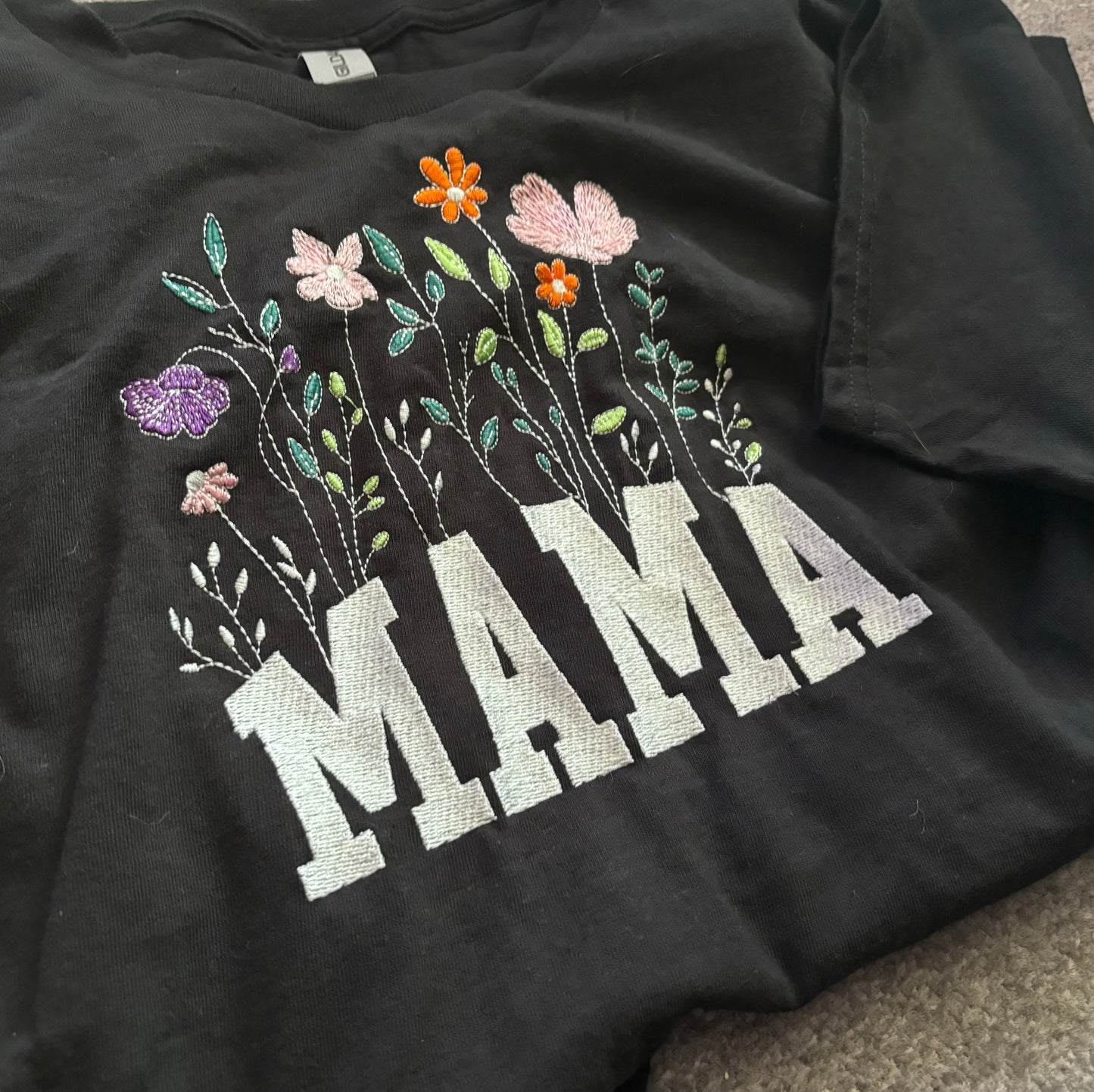 Embroidered MAMA Flowers T-shirt