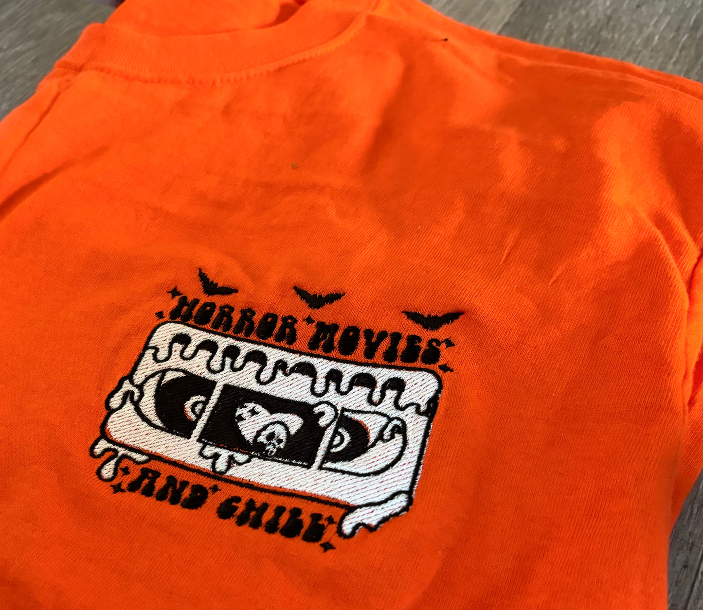 Horror Movies & Chill Embroidered T-shirt