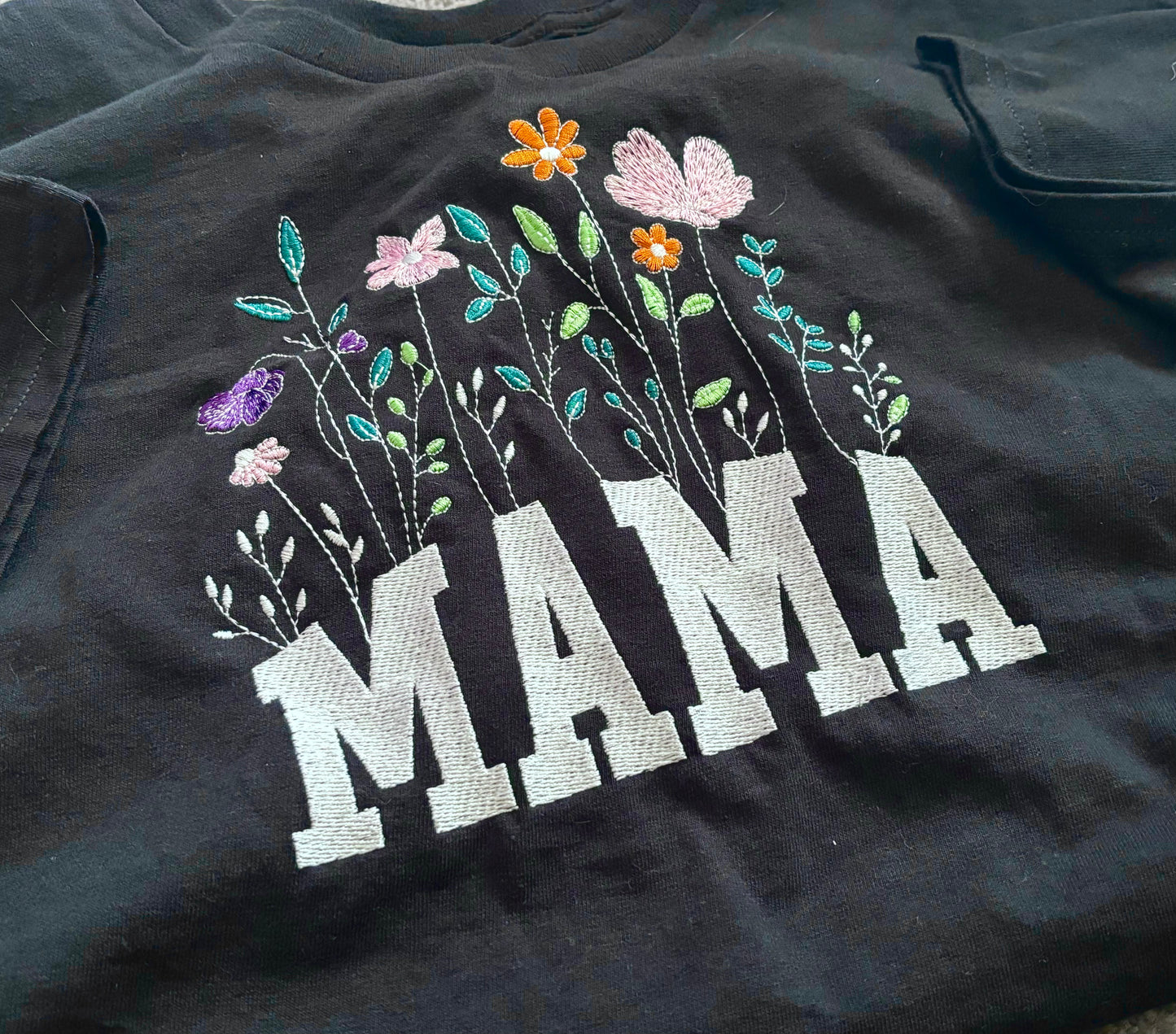 Embroidered MAMA Flowers T-shirt