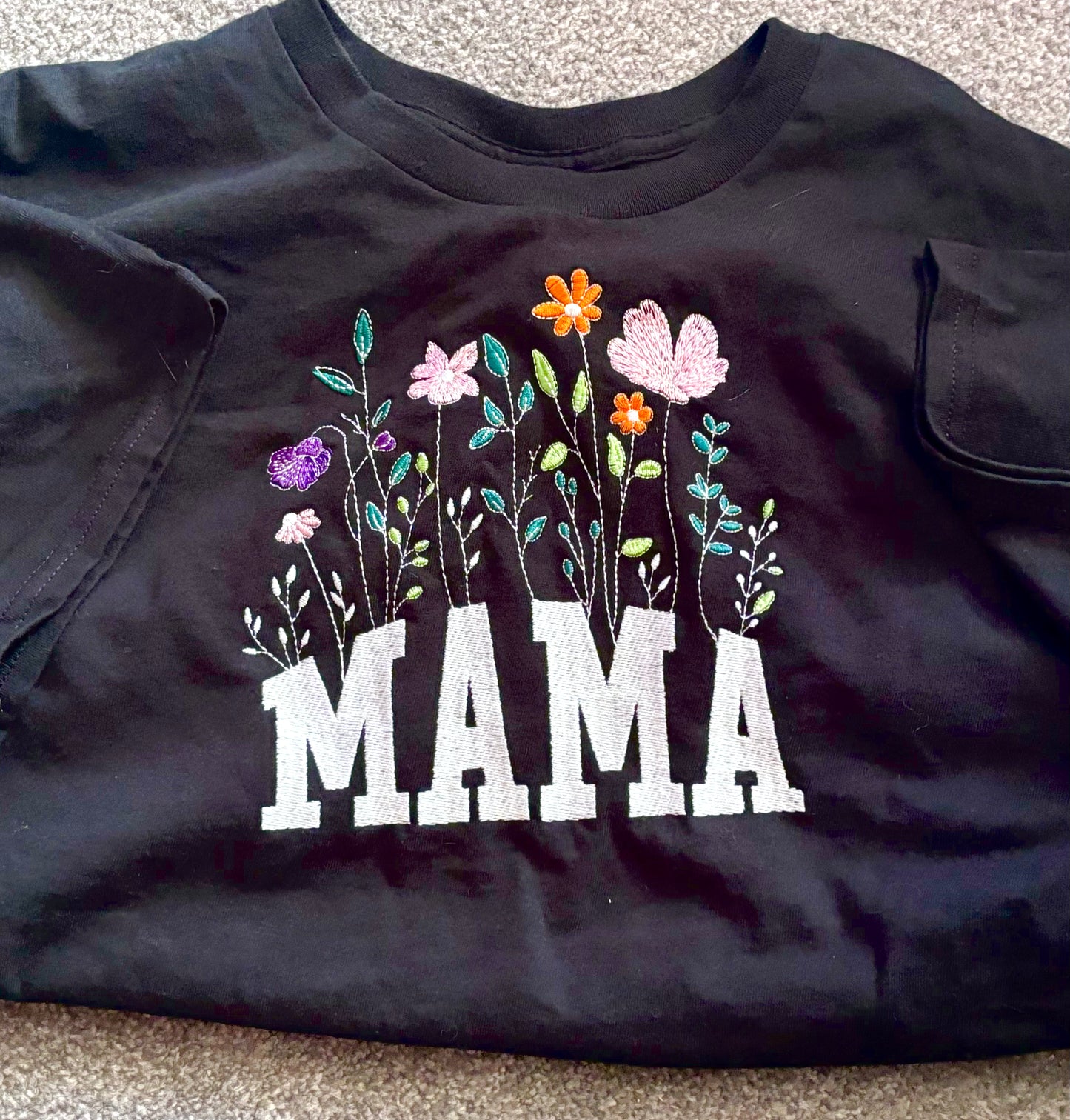 Embroidered MAMA Flowers T-shirt