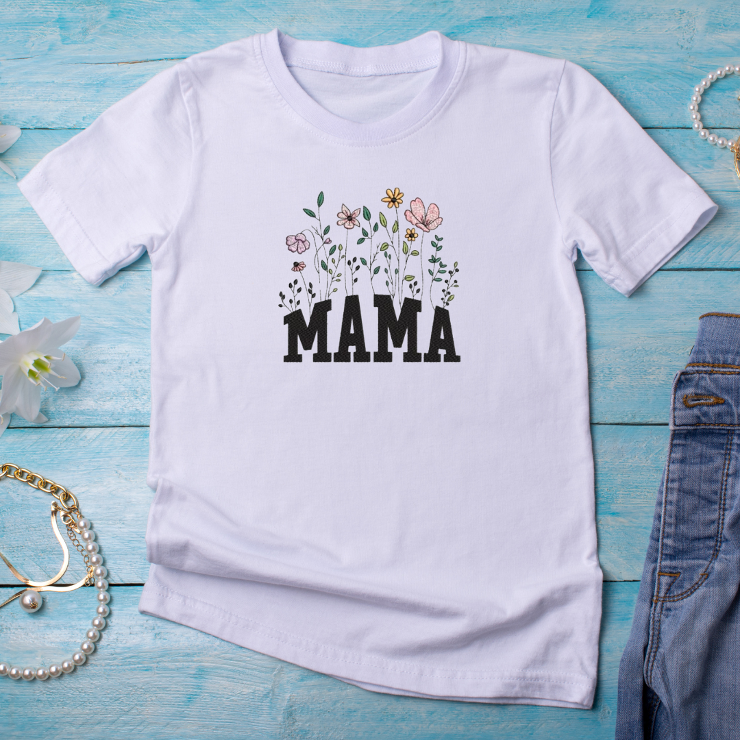 Embroidered MAMA Flowers T-shirt