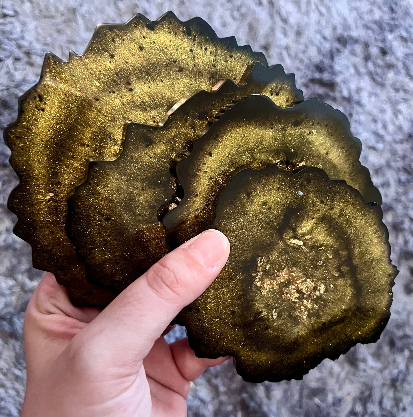 Handmade Black & Gold Geode Coasters, Set of 4