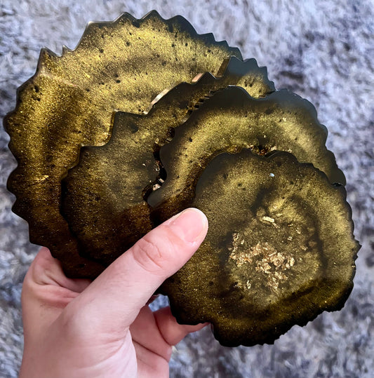 Handmade Black & Gold Geode Coasters, Set of 4